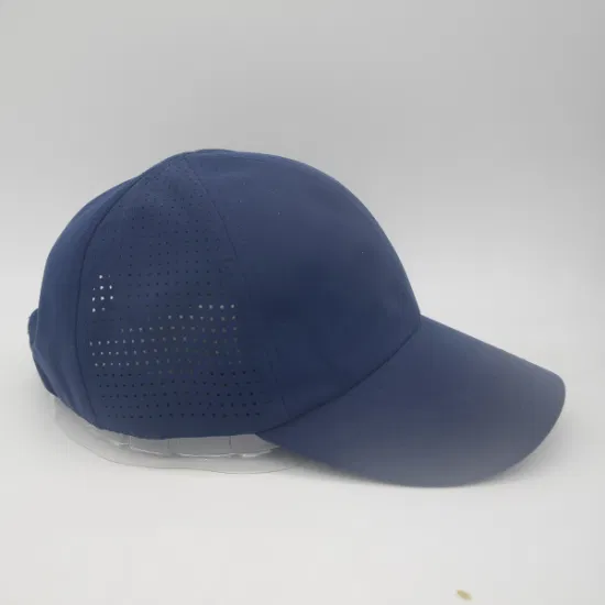 Lasergeschnittenes Loch, 6 Panel, atmungsaktive Polyester-Baseballkappe, Sportkappe ohne Knopf oben